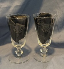 Pair Vintage US Great Seal Etched Footed Glass Goblets Czechoslovakia Embassy