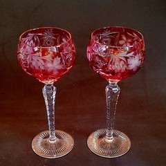 NACHTMANN TRAUBE CRANBERRY WINE HOCK GLASSES, Lead Crystal, 8 1/4″, 8 oz, 2PCS