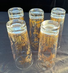 5 Vintage Hollywood Reg MCM William A Meier Gold Birds High Ball Glasses 11/15