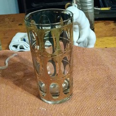 2pc Clear Glass Tumbler & Rocks Glass Set Gold Overlay Oval Geometric Pattern
