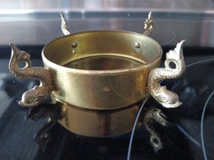 Vtg.Clear Glass Nautical Etched Intaglio Clipper Ship W/ 4 Legged Brass Stand