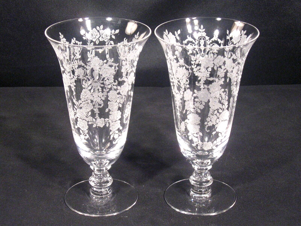 Tiffin Franciscan Cherokee Rose Stem 17403 Iced Tea Glasses Set of 2