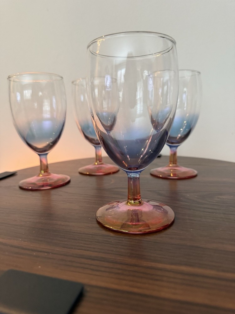 Vintage Wine Glasses’ Rainbow Blue Pink ‘ 4