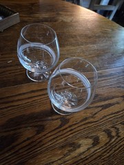 Pair Vtg HEAVY Galway Crystal Cognac Brandy Snifter Etched Swirl Glass 5” OLD