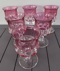 Set of 6 Kings Crown Cranberry Flashed Glass Water Goblets 5.75 Inches Tall