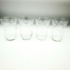 VTG Glastonbury-Lotus Arbor Rose Cut Crystal Rocks Lowball Tumblers Set 4 USA