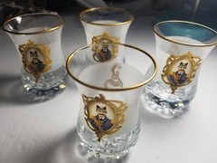 Set Of 4 Moroccan TEA GLASSES Gold Trim Portrait Of Man ?Royalty 3.5 Inches