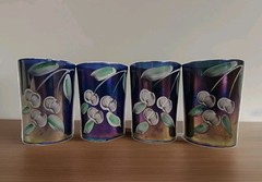 Fenton/Northwood Cherry Blossoms Blue Carnival Glass 5 Tumblers 4″ 1910-1912