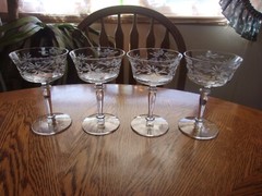 Etched Wine Wafer Stem Crystal Floral 7 Oz – Set of 4