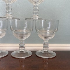 7 Anchor Hocking Manhattan Art Deco Cordial Sherry Wine Glasses Vintage Ribbed