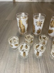 MCM Set of 4 Highball Glasses & 8 Matching Shot Glasses. Gold LeafDesign