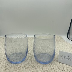 Vintage Libbey Misty Blue Optic Swirl Rocks Whiskey Cocktail Glasses 2 Bar ware