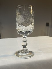 2 Blown Clear Wine Glasses Cut Criss-Cross & Fan On Bowl unknown pattern