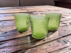 vintage 3 anchor hocking avocado pagoda rocks textured cocktail glasses