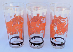 MCM 1950s Hazel Atlas BIG TOP CIRCUS – ORANGE PARROT -Set of 3 Glasses