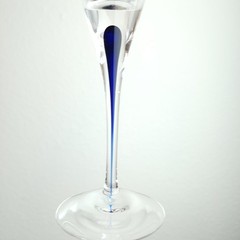 Pair Vintage 1950s Orrefors Sweden Crystal Champagne Flutes Intermezzo Dark Blue