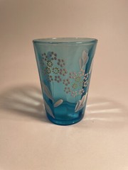 Antique Glass Tumbler Victorian Blue Hand Painted Floral Enameled G195