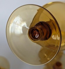 Set 4 Vtg MCM Amber GLASS Wine Water Liquor Goblets Ball Knopf Stem Bar Ware