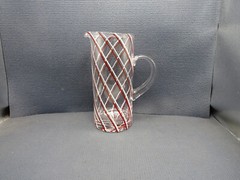 Nice Clear Crystal with Red & White Candy Cane Design Pitcher 9 1/2″T