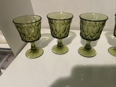 VTG 1970’s Noritake Perspective Avocado Green 5 Wine Goblets 4 7/8” Tall