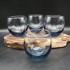 Libbey Blue Swirl Roly Poly Glasses Set of 4 Lowball Whiskey Tumblers 3.25”
