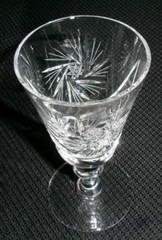 Vintage Whirling Star of David Pinwheel Wine Stem 5-5/8″ Brilliant Cut Glass OF