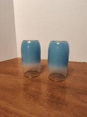 Vintage BLENDO Lot of 2 5″ Blue Frosted Tumbler Glasses MCM