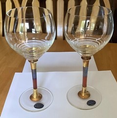 Set Of 2 Vtg Bohemax Czech Hand Cut Lead Crystal Wine Glasses