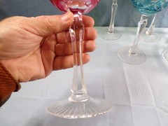 8 Bohemian Cut-to-Clear Crystal Wine Hocks Goblets Green Blue Cranberry Amber