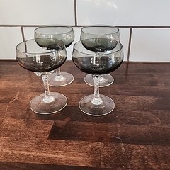 VTG Sasaki Coronation Smoke Twisted-Stem Cordial Sherbet Glasses Set Of 4 1970s