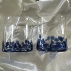 The Cellar Blue Confetti Glass Tumblers Set 4 Rocks Glasses 12oz Barware NIB