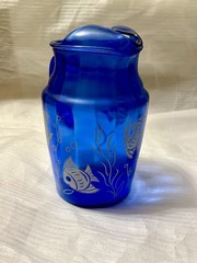 Rare Cobalt Blue Sportsman Series / White Angel Fish 86 oz Pitcher With Ice Lip