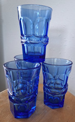 Set of 4 FOSTORIA ARGUS TUMBLER HIGHBALL 5 1/4″ Henry Ford Museum Cobalt Blue