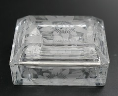 Fine Antique Vintage Beautiful Crystal Box & 2 Ashtrays Etched Floral