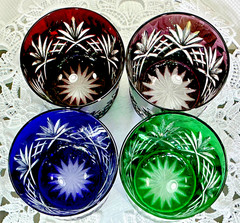 Ajka Cut to Clear Glass Faberge Odessa Set of 4 Whiskey Tumblers Old Fashioned