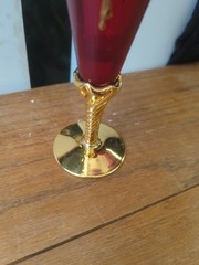 Venetian Murano Ruby Glass champagne W/ Gold Hand painted Floral Goblet Glass