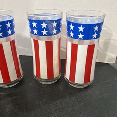 Set 8 LIBBEY Red White & Blue Glass Tumblers 4th of July USA Flag Stars Stripes