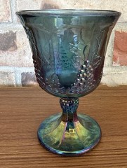 Vintage Indiana HARVEST GRAPE Blue Iridescent Carnival Glass 8 Oz Water Goblet