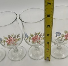Libbey Tea Rose Goblets Set 4 Juice Wine Glasses 8 Oz Vintage Floral