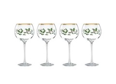 Lenox Christmas Wine Glasses Holiday Balloon Set of 4 Holly Berry Design 14 Oz