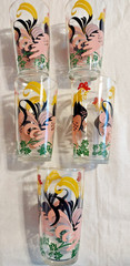 SET OF 5 ROOSTER HAZEL ATLAS TUMBLER GLASSES HOLDS 10 OZS 5″ TALL LOVELY