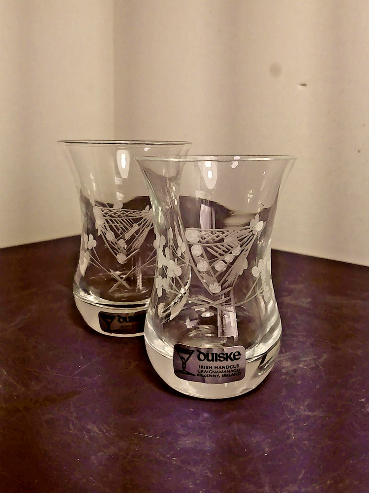 Duiske Etched Harps & Shamrocks Clear Tumblers/Shot Glasses Set 2