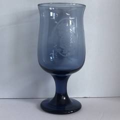 Dusky Blue Etched Roses Drinking Glasses Connoisseur Tulip Shape 12 Oz Set of 2