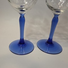 6 Lenox Crystal Wine Glasses Cobalt Blue Stemmed Dual Swag Draped Gold Rim 1980s