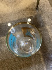 Libby Southern Comfort Steamboat 6 3/4″ Tom Collins Glass Turquoise & Gold MCM
