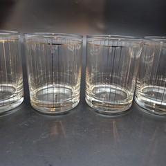 Lot 4 Vintage Culver Glass Devon Gold 22k Vertical Stripe Rocks Glasses Signed