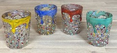 Set Of 4 CC ZECCHIN MURANO RIALTO WATER TUMBLER Rainbow Confetti Italy 10cm