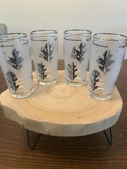Vintage Libbey Silver Leaf Juice Glasses Set of 4 Frosted Mid Century 4 Inch