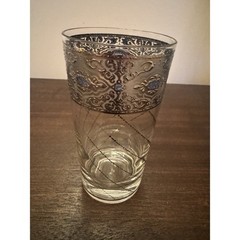VTG 3 Culver Sorrento Hi-ball Tumblers Silver Lattice Blue Accent Signed Damage