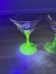 Set of Two Tiffin Pink Green Sherbet Wine Stems Watermelon Uranium Glass 5.25in